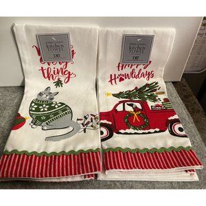 NEW  2 Christmas Kitchen Towels 1 With a Dog and  With a Cat # 1523